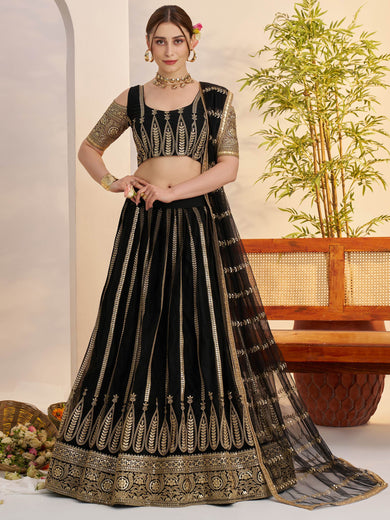 Fantastic Black Sequins Net Reception Wear Lehenga Choli With Dupatta